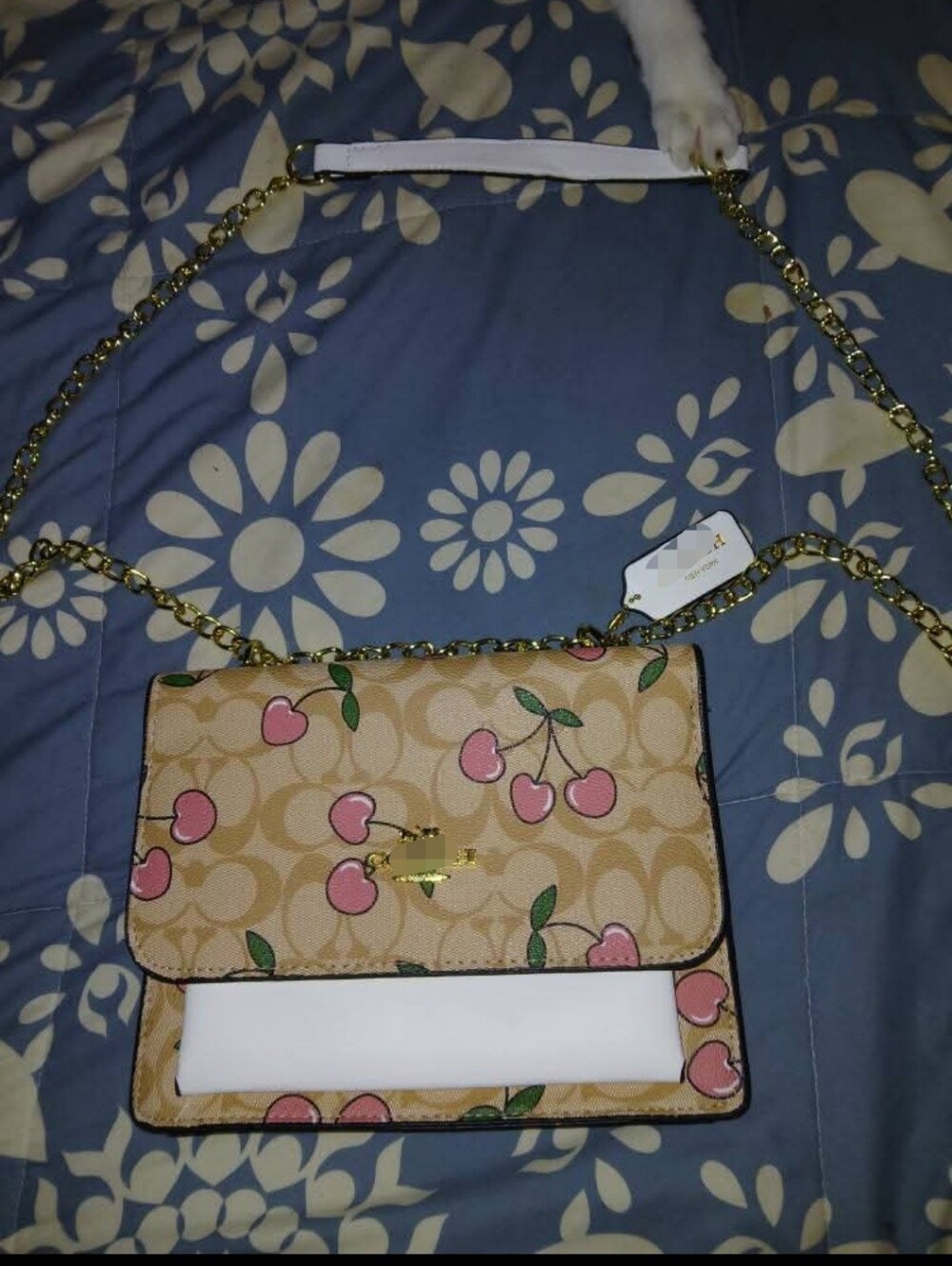 Cherry Print Crossbody with Gold Chain